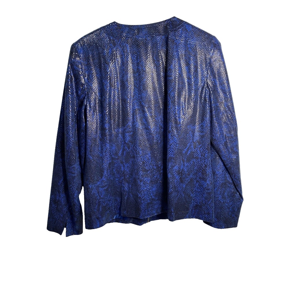 JM collection womens coat size 8‎ fake snake skin blue long sleeve zip up career - Picture 6 of 6